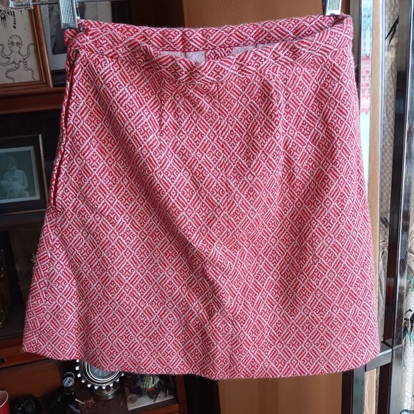 SMALL 22W 22" True VTG 70s RED GEOMETRIC PATTERN Handmade KNIT PLEATED SKIRT - Picture 4 of 6
